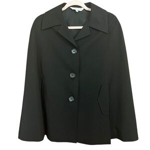 VTG 90s Trina Turk Black Tailored Collared Button-up Cape Jacket Coat Size M